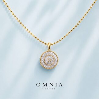 karoline Golden Round Pendant Necklace With High Quality Simulated Diamonds in 925 Silver