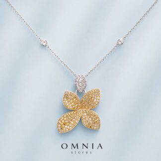 Omnia Dayana Gold and Silver Pendant Necklace in 925 Silver In High Quality Simulated Diamonds