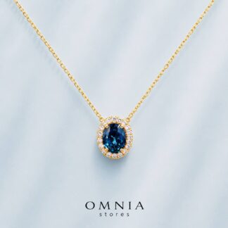 Omnia Fiza Gold Locket Peandant Necklace In 925 Silver High Quality Certified Lab Crafted Blue Stones