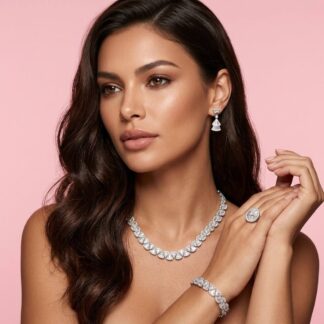 Sumaya White Bridal Full Jewelry Set – High Quality Zircon Stone Premium Rhodium-Plated