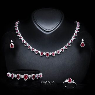 Sundus Red Bridal Full Set – Premium Rhodium Plated with High-Quality Zircon Stones