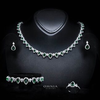 Sundus Green Bridal Full Set – Premium Rhodium Plated with High-Quality Zircon Stones