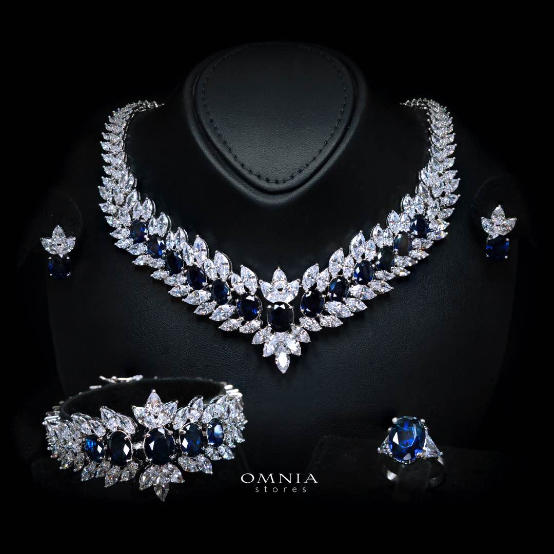 Omnia Buthaina Blue Bridal Full Set High Quality Simulated Diamonds