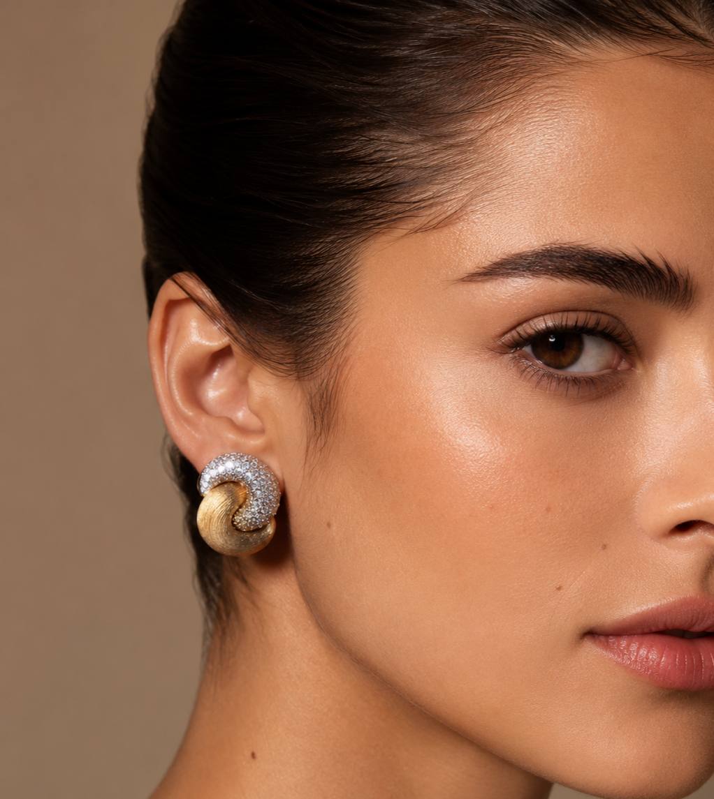Adaraah Gold-Plated Statement Clip Earrings 925 Sterling Silver | Premium Brilliant-Cut Simulated Diamonds - Image 3