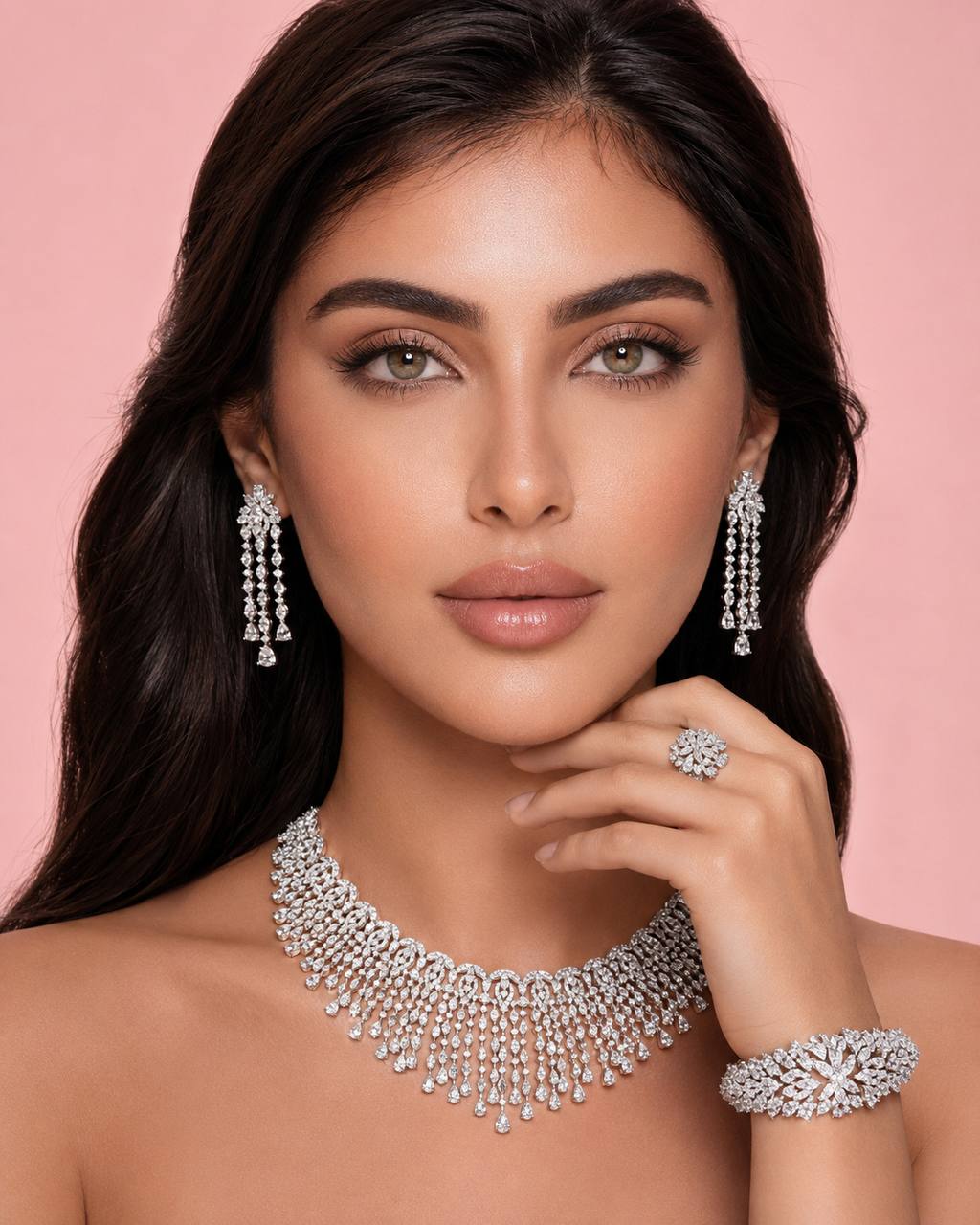 Cheryle White Bridal Full Set – Premium Rhodium Plated with High-Quality Zircon Stones - Image 3