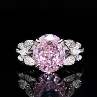 Omnia Maysun Pink Oval Ring in 92.5 Silver with High Quality Simulated Diamonds