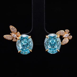 Maysun Baby Blue Gold-Plated 925 Silver Earrings with Premium Simulated Diamonds