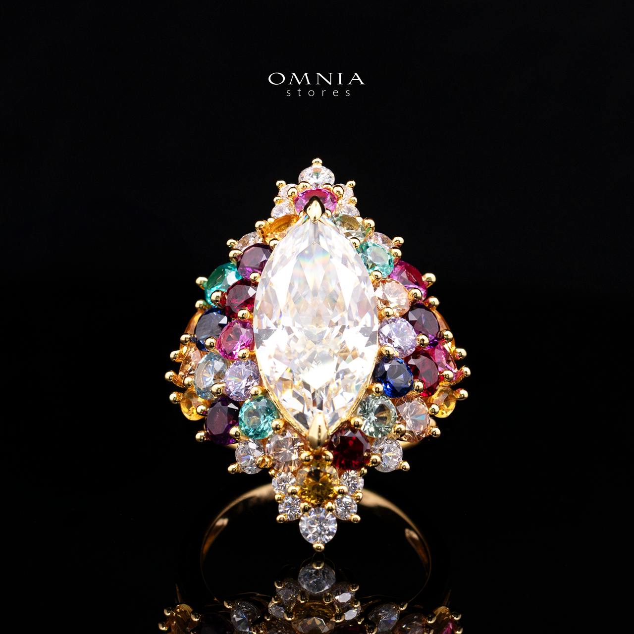 Azelene Royal Marquise Cut Simulated Diamond Multi-Color Crystal 925 Sterling Silver Ring