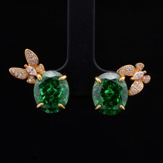 Maysun Green Gold-Plated 925 Silver Earrings with Premium Simulated Diamonds