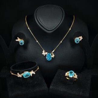 Omnia Maysun Baby Blue Gold Plated Full Set In 925 Silver High Quality Simulated Diamonds