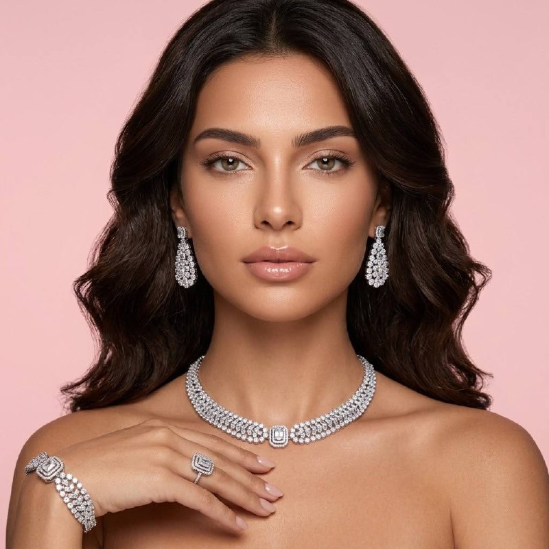 Marcella White Bridal Jewelry Set Premium Rhodium-Plated High-Quality Zircon Stones - Image 3