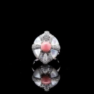Omnia Pink Coral Ring in 925 Silver with High Quality Simulated Diamonds