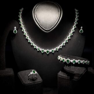 Sundus Green Bridal Full Set – Premium Rhodium Plated with High-Quality Zircon Stones