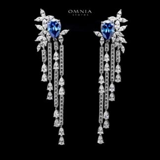 Abir Blue Drop Earrings with Premium Simulated Diamonds in 925 Sterling Silver