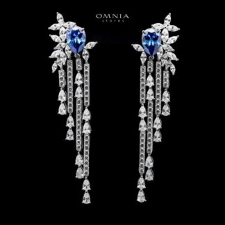 Abir Blue Drop Earrings with Premium Simulated Diamonds in 925 Sterling Silver