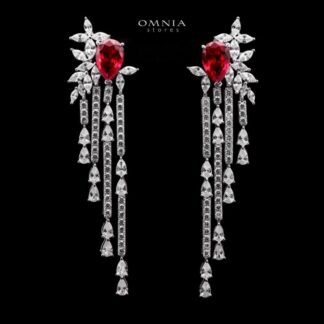 Abir Red Drop Earrings with Premium Simulated Diamonds in 925 Sterling Silver