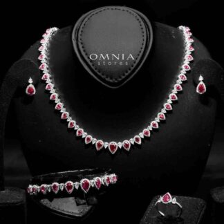 Sundus Red Bridal Full Set – Premium Rhodium Plated with High-Quality Zircon Stones