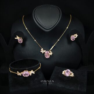 Omnia Maysun Pink Gold Plated Full Set In 925 Silver High Quality Simulated Diamonds