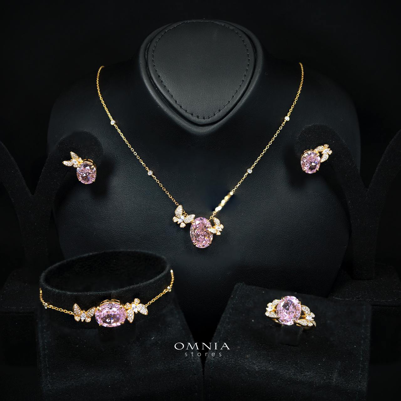 Omnia Maysun Pink Gold Plated Full Set In 925 Silver High Quality Simulated Diamonds