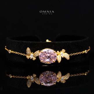 Maysun Pink Gold-Plated Bracelet in 925 Silver with Premium Simulated Diamonds