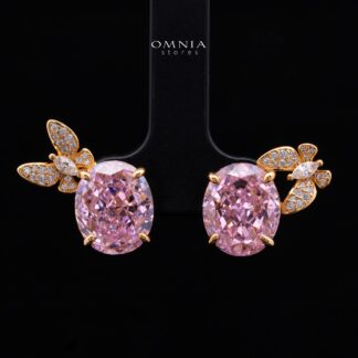 Maysun Pink Gold-Plated 925 Silver Earrings with Premium Simulated Diamonds