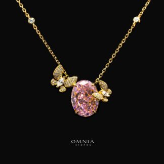 Maysun Pink Gold-Plated Necklace in 925 Silver with Premium Simulated Diamonds
