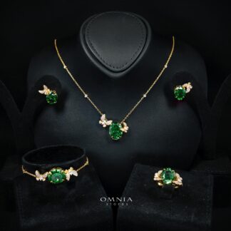 Omnia Maysun Green Gold Plated Full Set In 925 Silver High Quality Simulated Diamonds