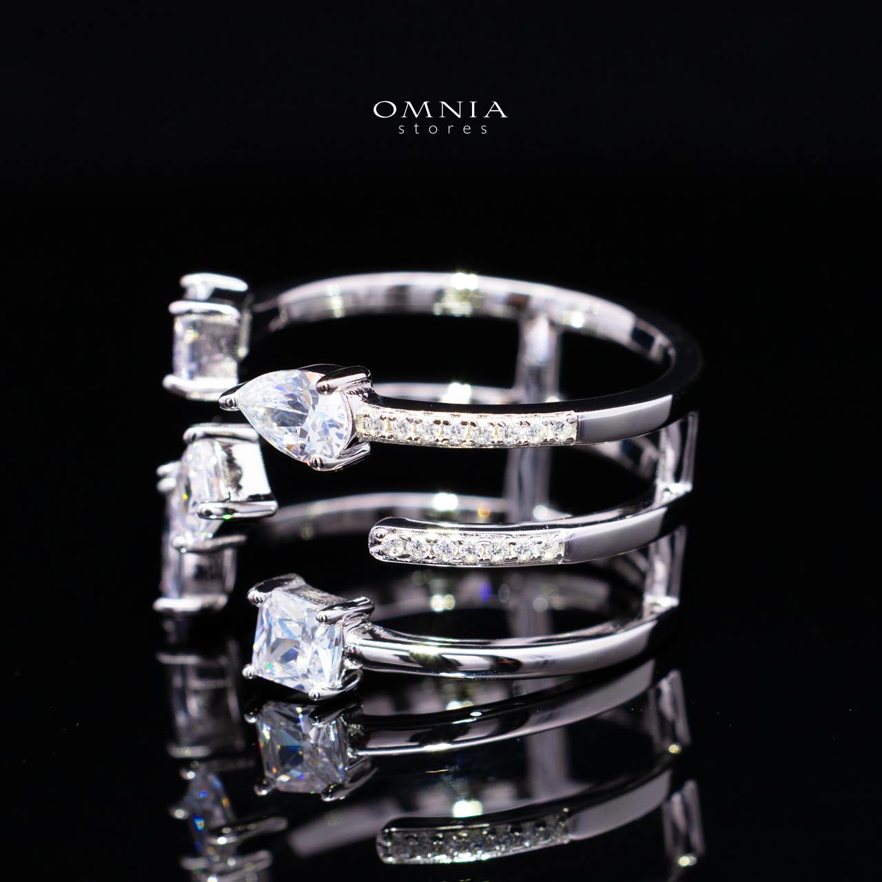 Kareenah White Open Cuff Ring in 925 Silver with Premium Simulated Diamonds - Image 2