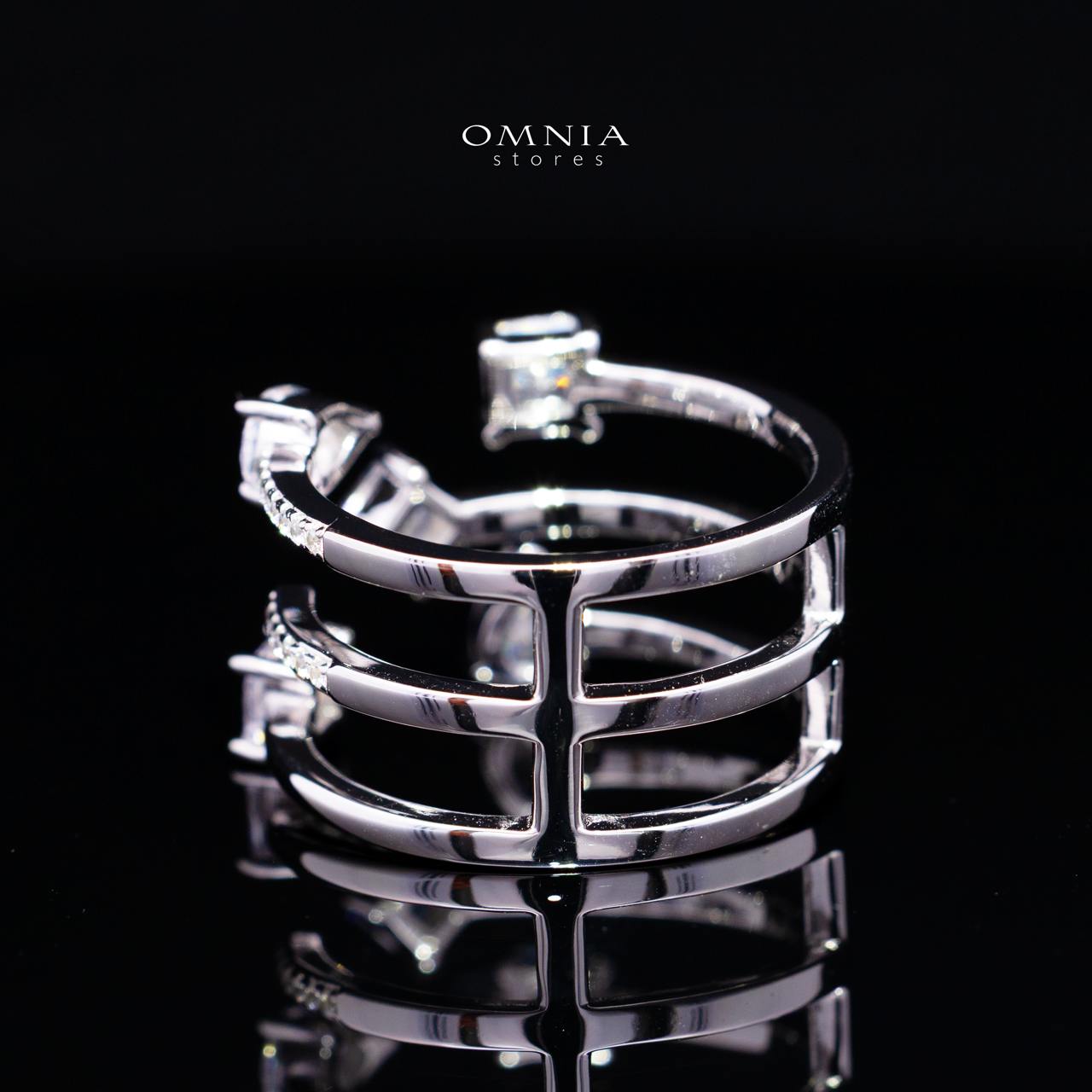 Kareenah White Open Cuff Ring in 925 Silver with Premium Simulated Diamonds - Image 4