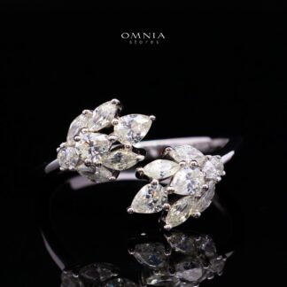 Lorraine White Leaf-Inspired Ring in 925 Silver with Premium Simulated Diamonds