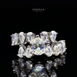 Cheska White Pear-Cut Halo Ring in 925 Silver with Premium Cubic Zirconia Stones