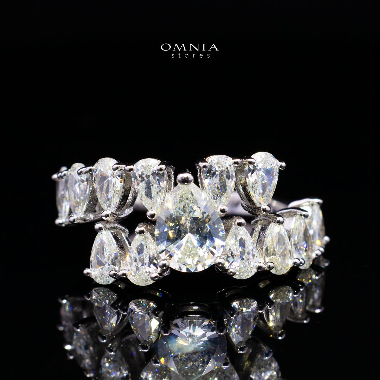 Cheska White Pear-Cut Halo Ring in 925 Silver with Premium Cubic Zirconia Stones