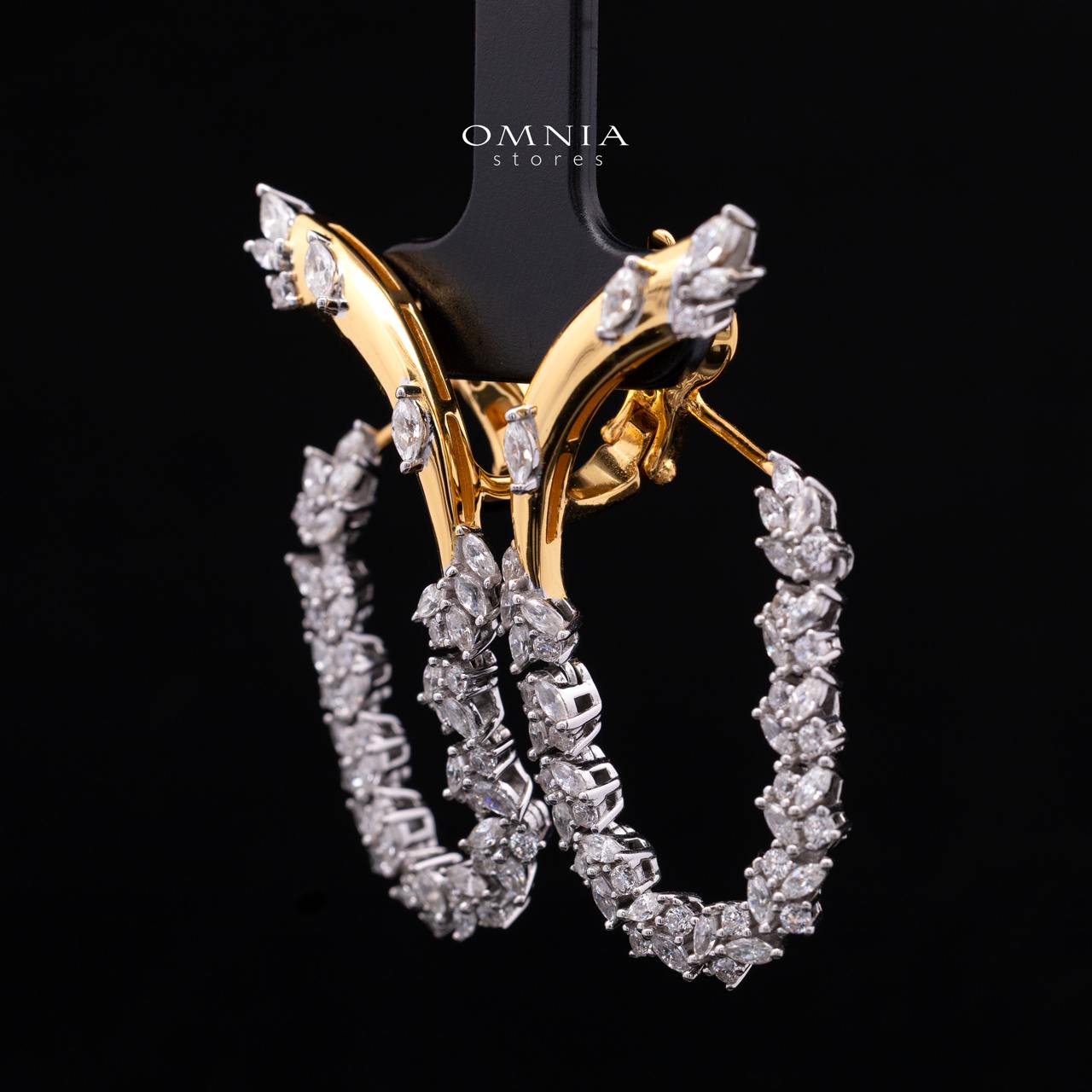 Julienne Golden Floral Hoop Clip-On Earrings in 925 Silver with Cubic Zirconia Stones - Image 2