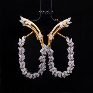 Julienne Golden Floral Hoop Clip-On Earrings in 925 Silver with Cubic Zirconia Stones