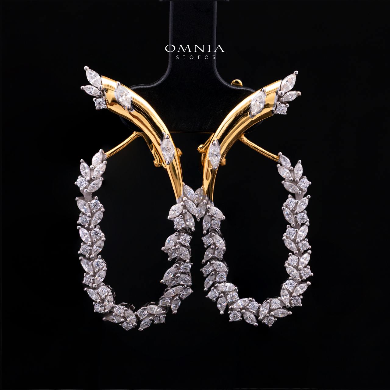 Julienne Golden Floral Hoop Clip-On Earrings in 925 Silver with Cubic Zirconia Stones