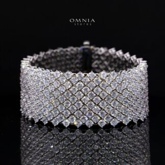Omaima Wide Statement Bracelet 925 Sterling Silver | Premium Simulated Diamonds