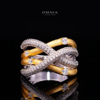 Zynera Gold Plated Ring with Premium Simulated Diamonds in 925 Silver