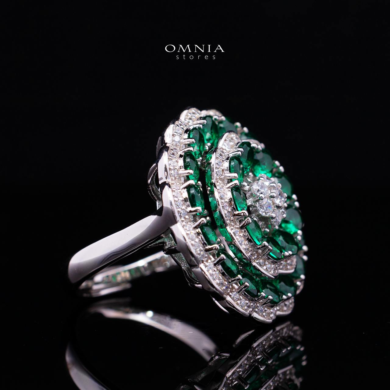 Omnia Nayeli Floral Halo Ring with Emerald Green Simulated Diamonds in 925 Silver - Image 3
