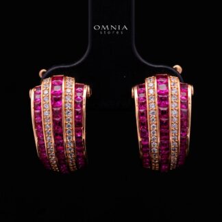 Isalyn Ruby Red Hoop Earrings with High Quality Premium Simulated Diamonds in 925 Silver