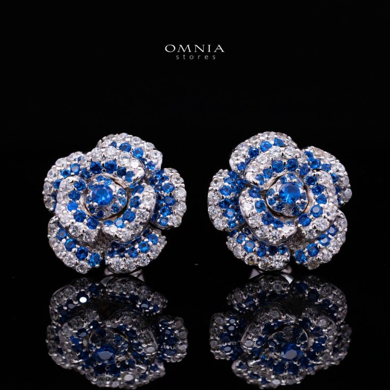 Safiyah Blue Rose Stud Earrings 925 Sterling Silver | Premium Brilliant-Cut Simulated Diamonds - Image 2