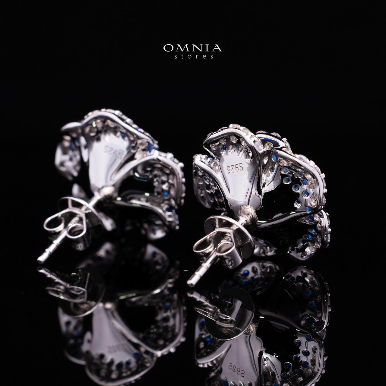Safiyah Blue Rose Stud Earrings 925 Sterling Silver | Premium Brilliant-Cut Simulated Diamonds - Image 3