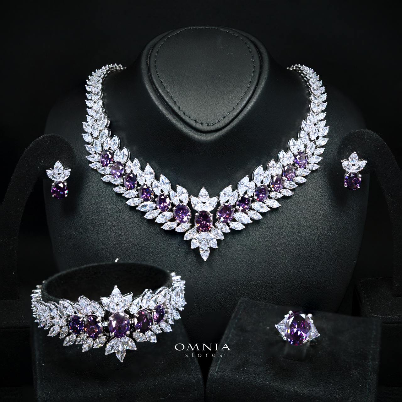 Omnia Buthaina Purple Bridal Full Set High Quality Simulated Diamonds