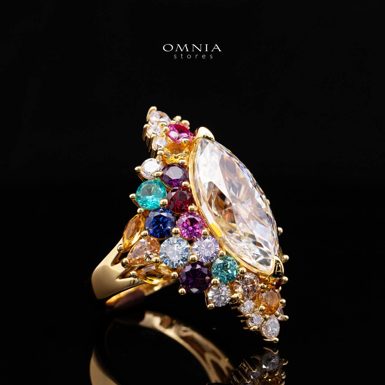 Azelene Royal Marquise Cut Simulated Diamond Multi-Color Crystal 925 Sterling Silver Ring - Image 3