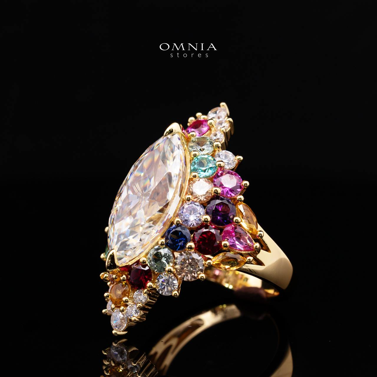 Azelene Royal Marquise Cut Simulated Diamond Multi-Color Crystal 925 Sterling Silver Ring - Image 2