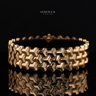 Sorelle Geometric Interlocking Chevron Gold-Plated Bangle with Premium Simulated Diamonds in 925 Sterling Silver