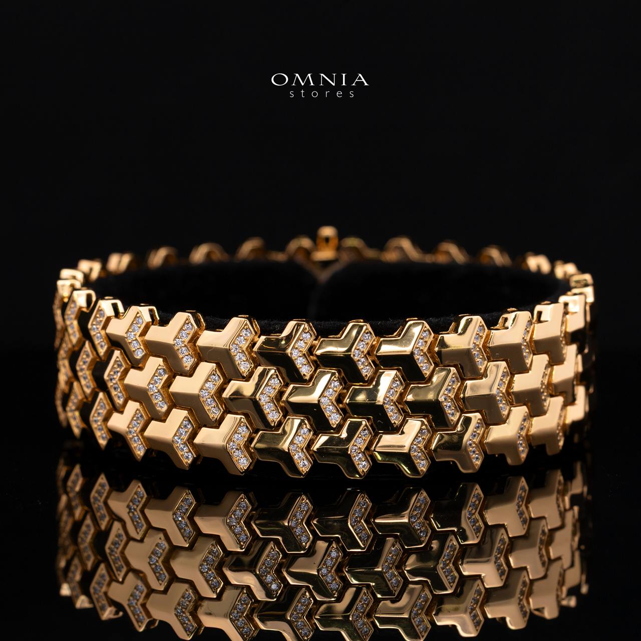 Sorelle Geometric Interlocking Chevron Gold-Plated Bangle with Premium Simulated Diamonds in 925 Sterling Silver