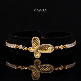 Azaria Textured Butterfly Halo Gold-Plated Bracelet with Premium Simulated Diamonds in 925 Sterling Silver