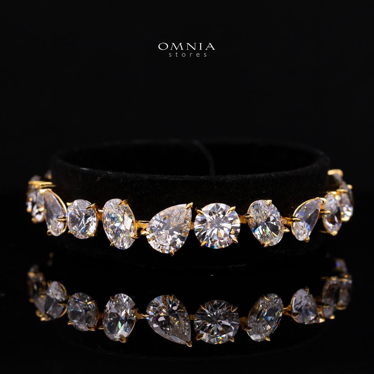 Mirelith Mixed Fancy Cut Bracelet Gold Plated 925 Sterling Silver with Premium Simulated Diamonds