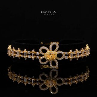 Lunessa Yellow Oval-Center Flower Bracelet with Premium Simulated Diamonds in 925 Sterling Silver