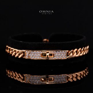 Naireen Kelly Lock Cuban Link Gold-Plated Bracelet with Premium Simulated Diamonds in 925 Sterling Silver